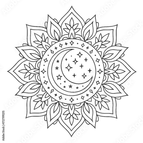 Mandala Vorlage zum ausmalen. Vektor Mandala Grafik umriss Kontur für therapeutisches Malen für psychische Ruhe und Meditation	
