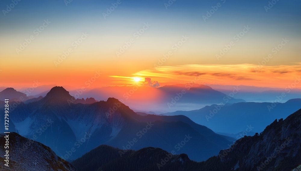 Fototapeta premium Breathtaking Sunset Over Mountain Range