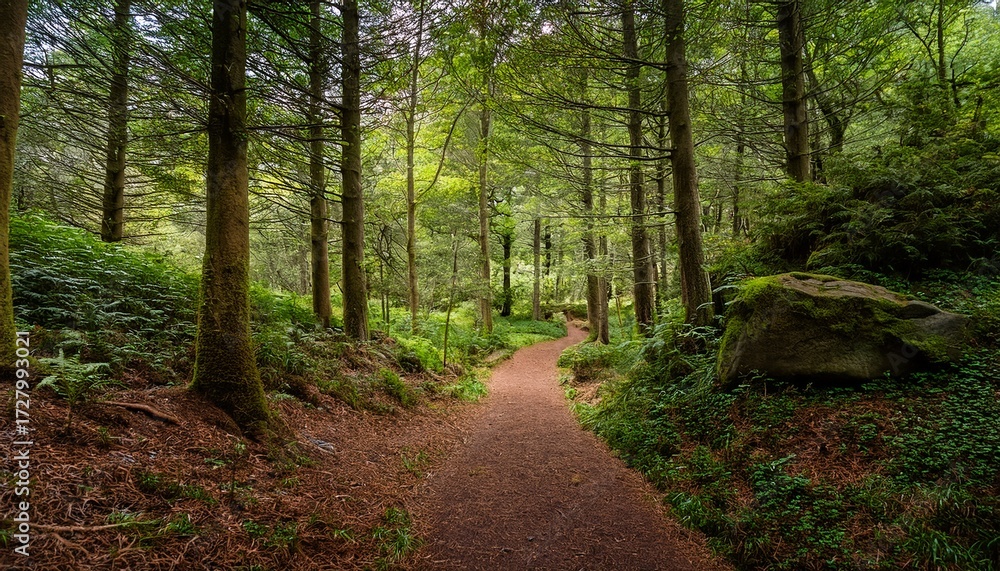 Fototapeta premium Tranquil Forest Path Discover A Serene Nature Walk Through Woodlands Peaceful