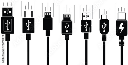 USB connectors, cable types, data ports, charging plugs, tech interface, digital connection, electronics hardware, device compatibility, modern technology, accessories