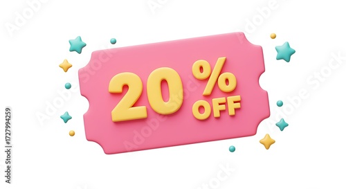 Pink ticket yellow twenty percent off discount sale