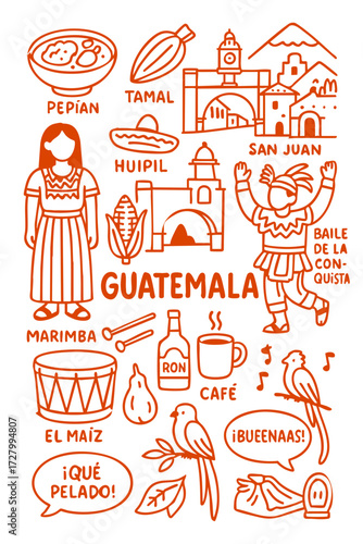 Culture Illustration Set – Traditional People, Music, Dance, Food, and Symbols
