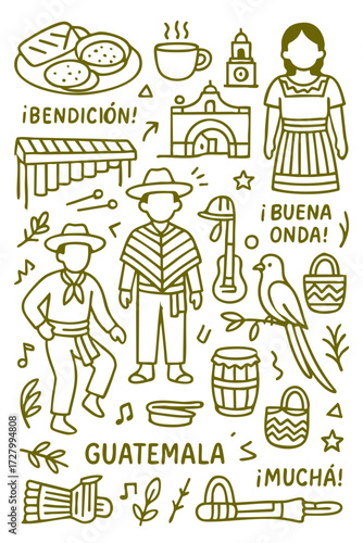 Culture Illustration Set – Traditional People, Music, Dance, Food, and Symbols