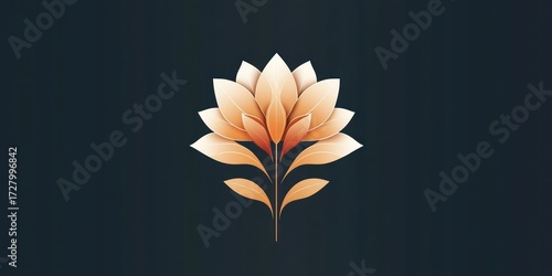 stylized symmetrical flower with layered petals in warm peach and beige tones on dark background evoking elegance and calm