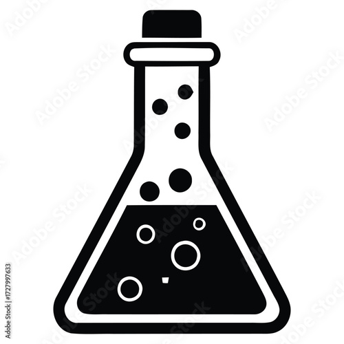 Black Silhouette Erlenmeyer Flask Icon Vector Illustration Isolated on White Background – Science and Laboratory Symbol
