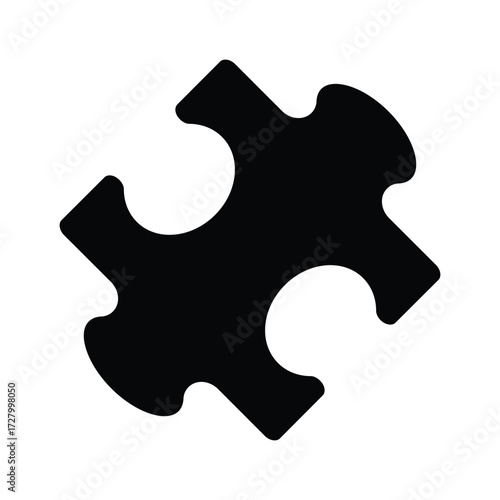 Black Silhouette Puzzle Piece Icon Isolated on White – Vector Illustration Representing Idea and Connection