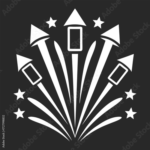 Stylized fireworks exploding with stars rockets explosion