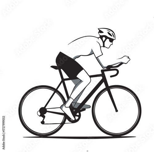 A minimalist illustration of a cyclist in aerodynamic gear, focusing on the action and motion of riding a bicycle