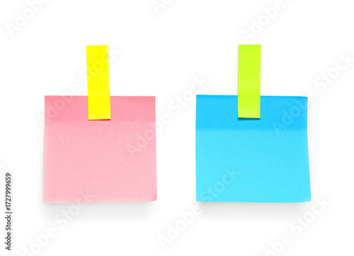 Blue and pink sticky notes ...