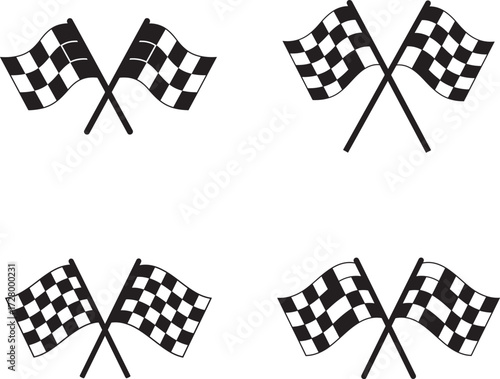 Four vintage style crossed checkered flags representing racing victory and competition