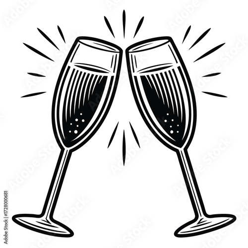 Two clinking champagne glasses toast celebration