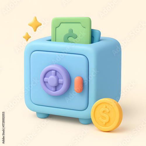 3d safe box with coin and money