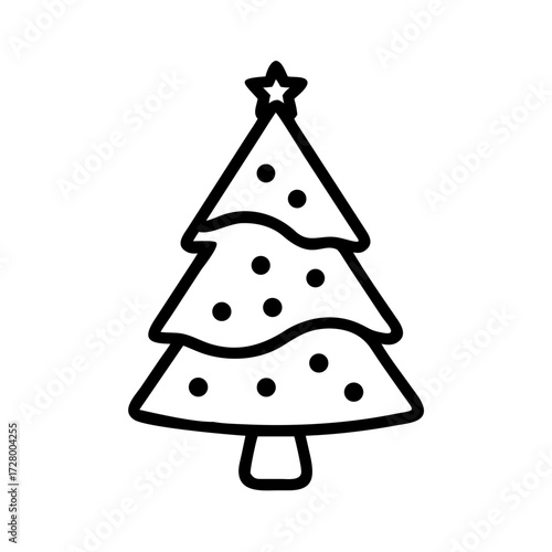 Christmas tree icon with star and decorations in simple design  