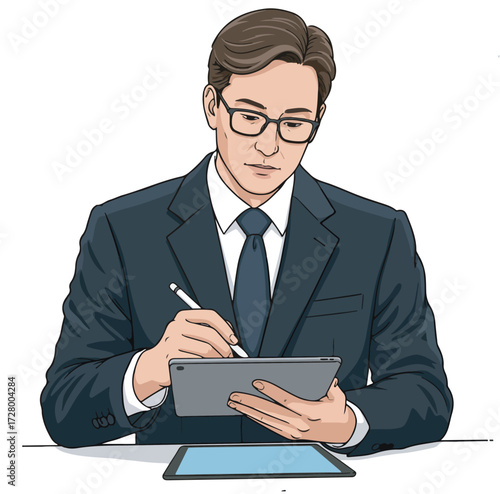 Business Professional Utilizing Tablet Device for Work and Communication Purposes