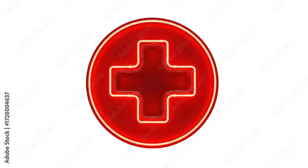Obraz premium Neon red plus sign symbol in circle isolated PNG with Transparent Background