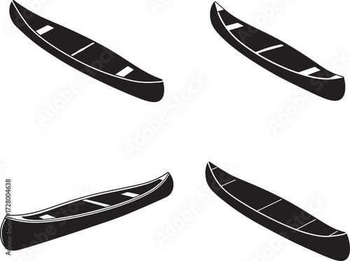 Four black canoes arranged diagonally on a white background