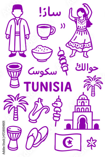Culture Illustration Set – Traditional People, Music, Dance, Food, and Symbols