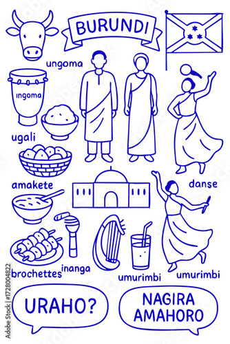 Culture Illustration Set – Traditional People, Music, Dance, Food, and Symbols
