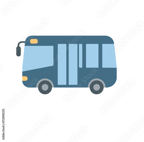 Simple blue bus icon representing public transportation. A flat vector graphic of a city shuttle vehicle for travel and transit, isolated on a white background