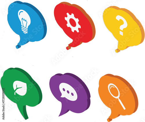 Colorful 3D Isometric Speech Bubbles with Concept Icons