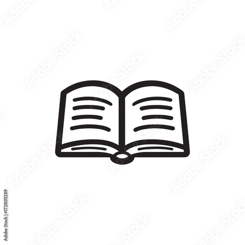 Open book displays lined pages using a thick black outline, showing white background