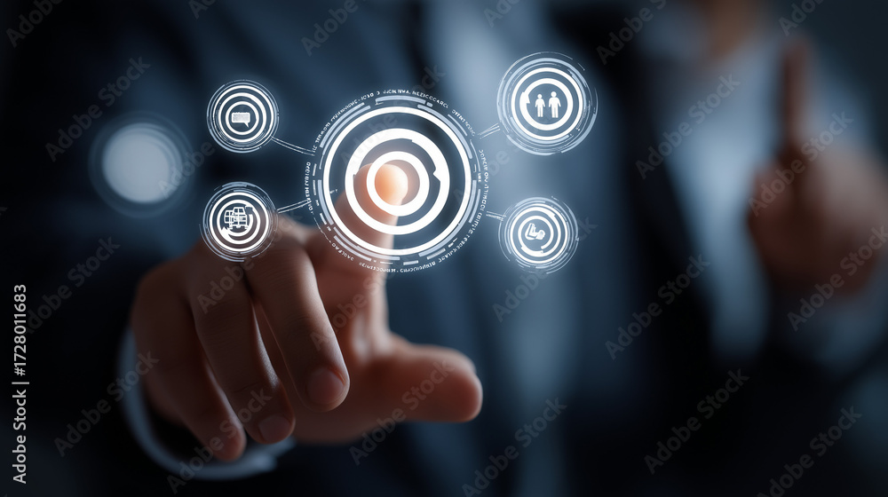 Fototapeta premium Businessman touching digital target interface technology business strategy concept