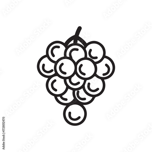 Isolated art showing a bunch of grapes with simplistic bold black line style on white background