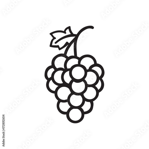 Outlined grape cluster icon displaying simple fruit design for food related usage on white background