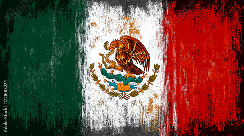 Mexico flag grunge distressed vintage texture background mexican national symbol art