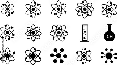ATOM ICONS SILHOUETTE. ON WHITE BACKGROUND
