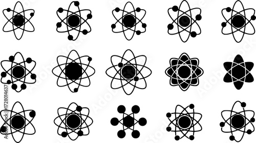 ATOM ICONS SILHOUETTE. ON WHITE BACKGROUND

