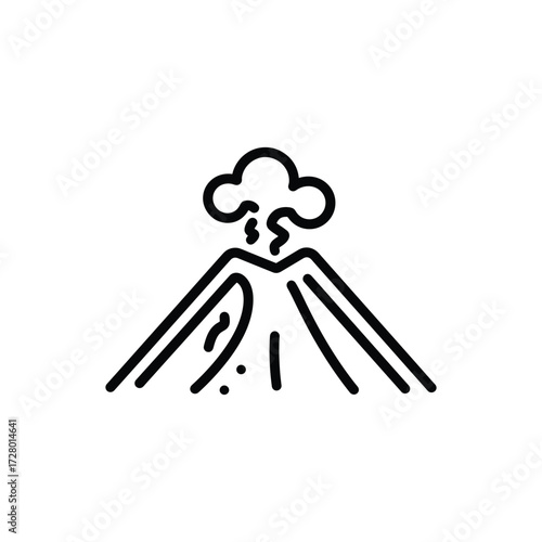 Erupting volcano spews smoke and lava depicted in a simple, bold black outline on white background