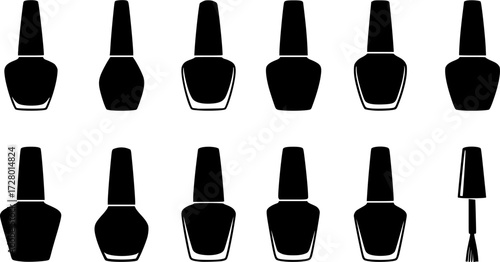 Nail polish bottles silhouette vector art white background
