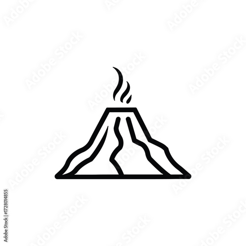 Outlined volcano showing erupting lava with smoke on white background is prominently displayed