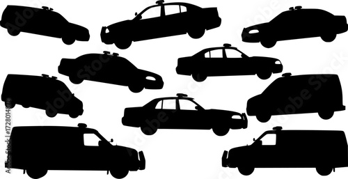 POLICE CARS SILHOUETTE ON WHITE BACKGROUND
