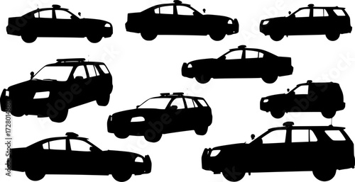 POLICE CARS SILHOUETTE ON WHITE BACKGROUND
