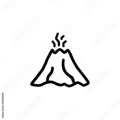 Simple black outline shows a volcano erupting on white background nicely