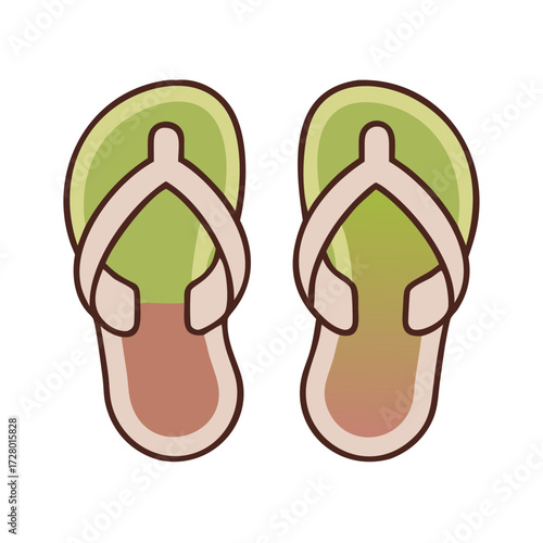 Colorful flip flops in green and beige 