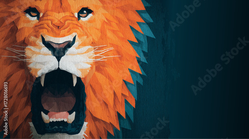 a pixelated portrait of a lion with vibrant orange and white fur