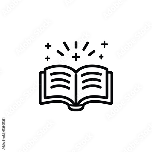 Open book emits radiant light and plus signs in a white background
