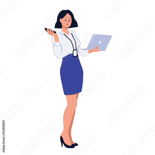 Flat Illustration of Modern Businesswoman Holding Laptop and Smartphone Isolated