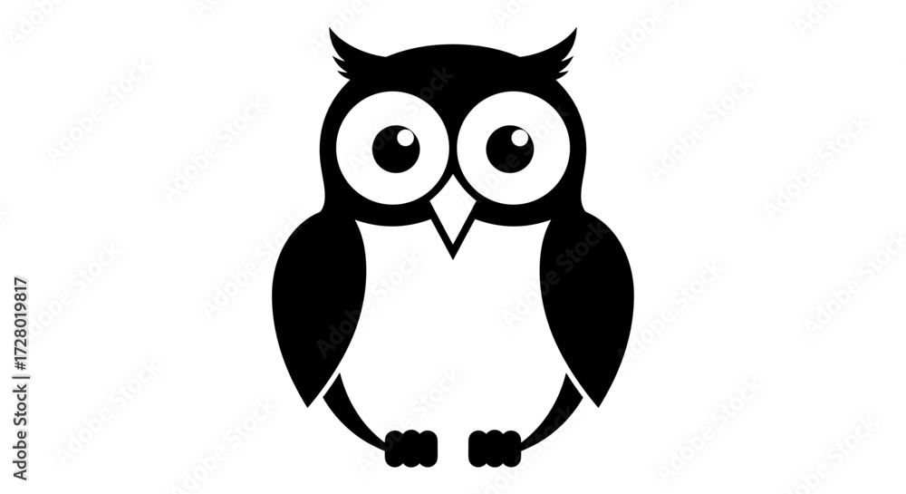Obraz premium Black and white simple owl icon isolated on white flat illustration