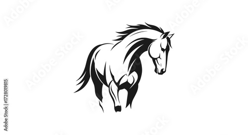 Black and white running horse flat illustration isolated on white