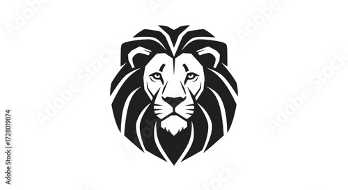 Black and white stylized lion head logo mascot flat illustration