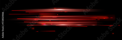 A glowing horizontal red line of light with a bright shine and beam effect. Futuristic glare and neon glow.