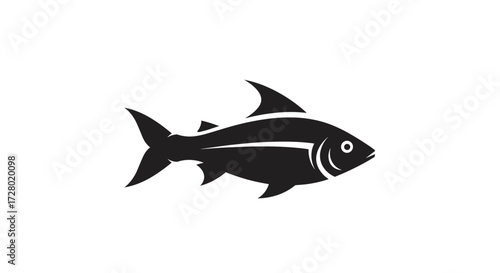 Black fish silhouette icon on white background flat illustration