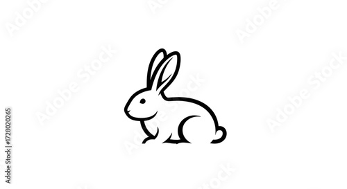 Black outline rabbit sitting on white background flat illustration