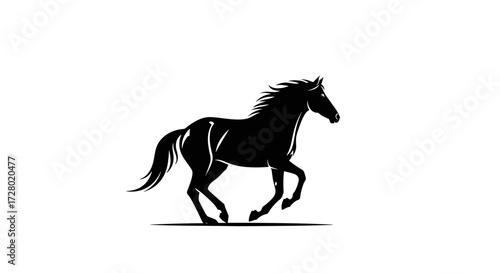 Black silhouette horse galloping on white background flat illustration