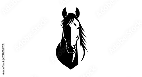 Minimalist black horse head illustration on white background flat illustration