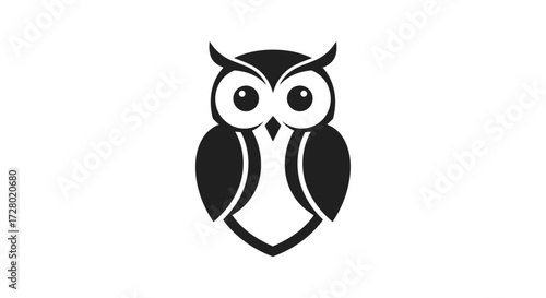 Minimalist black owl front view icon flat illustration